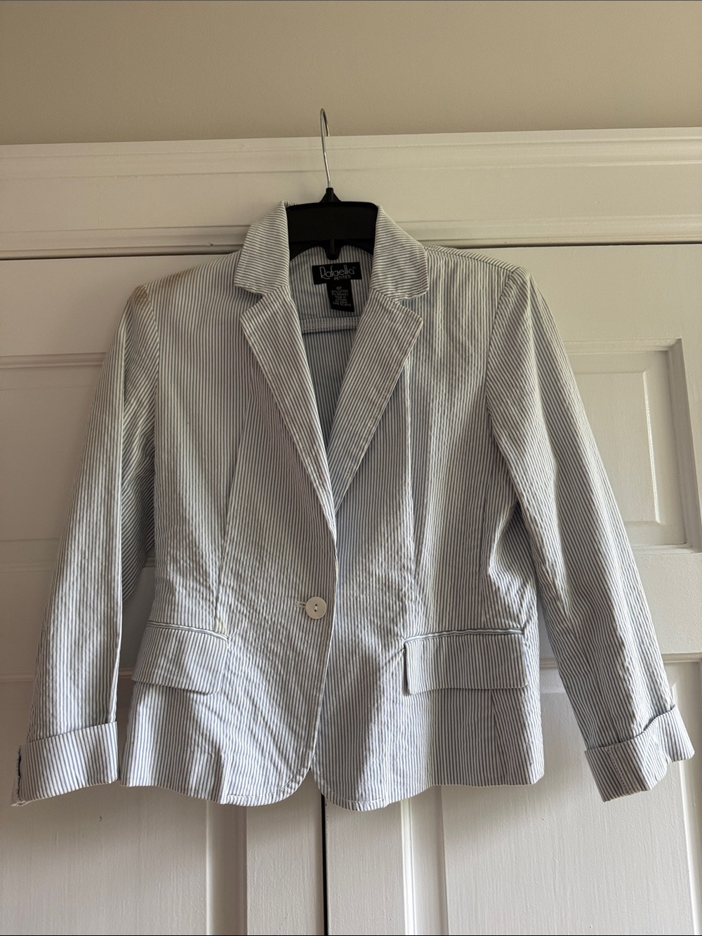 Rafaella White and Blue Seersucker Cotton Blazer